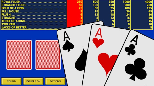 Video Poker Game, Three Poker Cards Spread Out