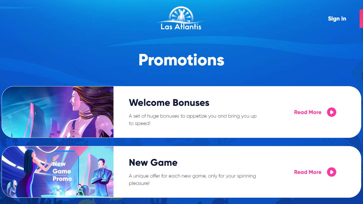 Screenshot of the Las Atlantis Promotions List