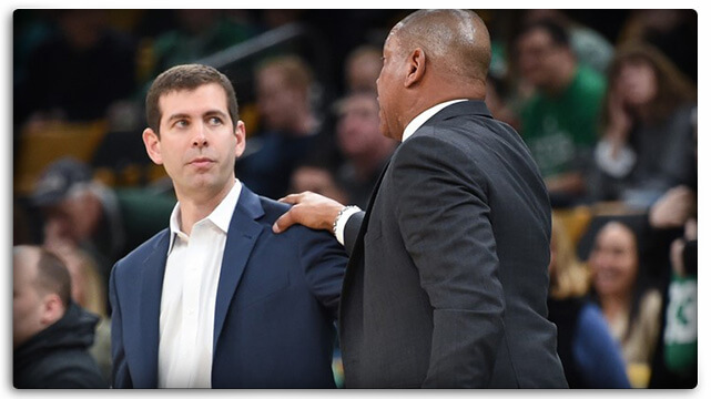 Boston Celtics Head Coach Brad Stevens With Los Angeles Clippers Head Coach Doc Rivers
