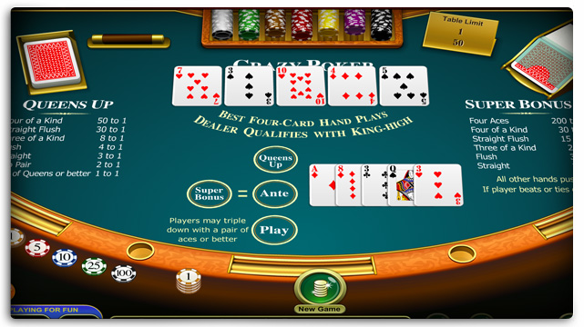 Four Card Poker Game With Payout Table And Hands